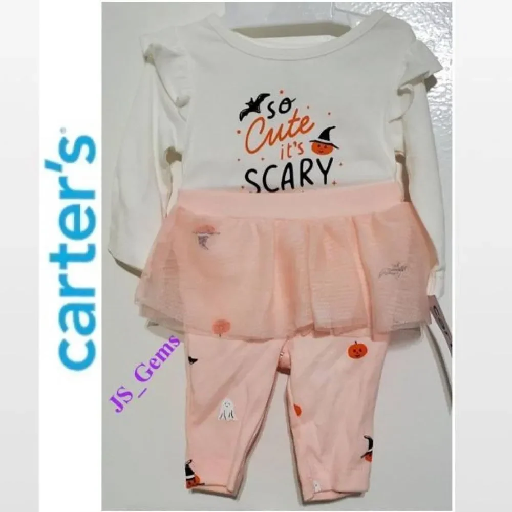 New Carters Outfit Baby Girl Newborn 1st Halloween 2 Piece Set Pink White NWT - Picture 1 of 16